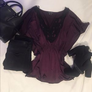 Small purple flutter sleeve top